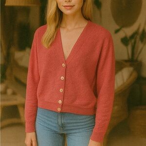 Vintage 60’s Blush Pink Alpaca Knit Button Down Cardigan Sweater